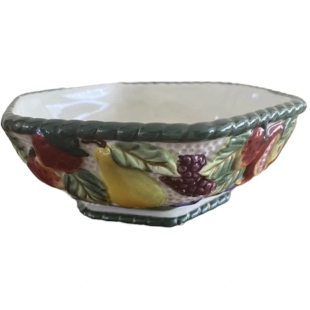 Fitz & Floyd Small Fruit Decor Serving or Candy Dish Bowl - 6 Sided